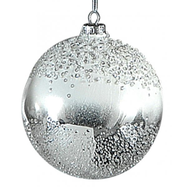 Χριστουγεννιάτικη Γυάλινη Μπάλα Ασημί Ανάγλυφη (10cm)